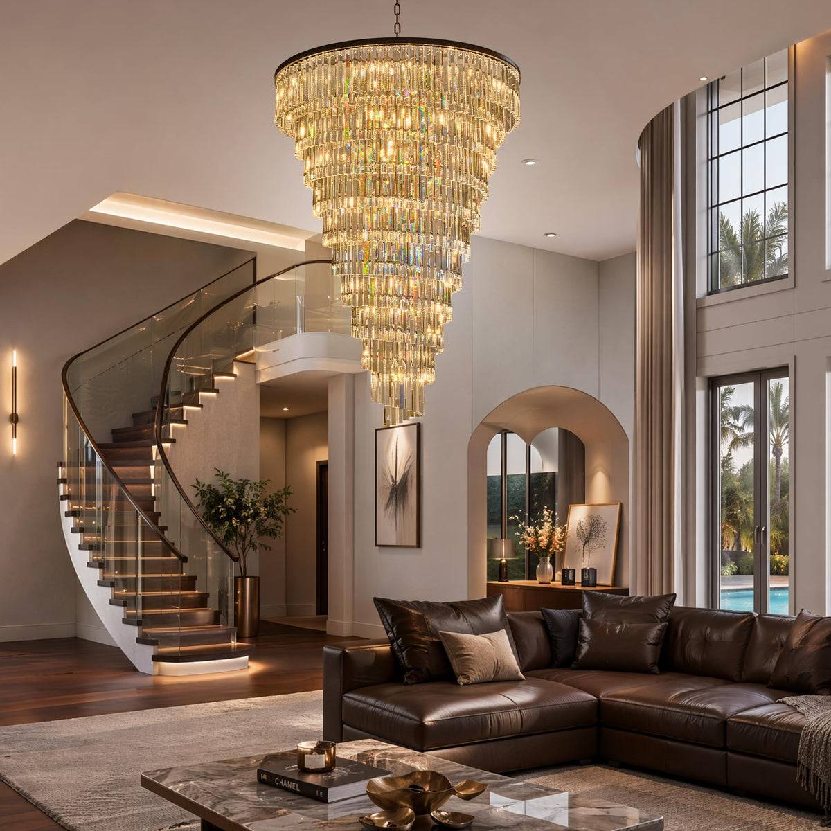 48 Lights Spiral Crystal Chandelier Black Modern Light Fixture Large Chandelier (48''( Black))