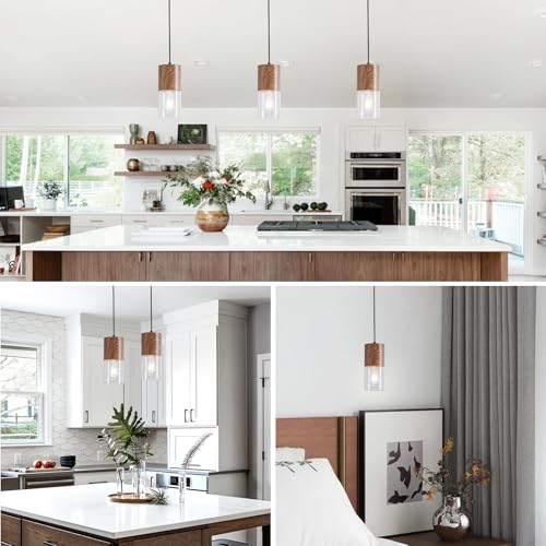 Modern Pendant Lights for Kitchen Island (Brown Wood Grain & Transparent—Cord / 1 Pack)