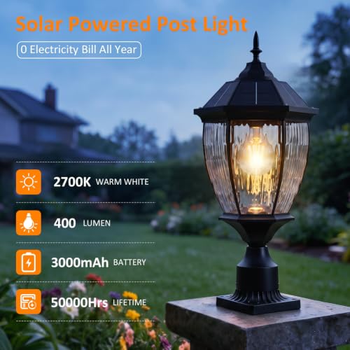 Solar Light Post Outdoor Waterproof with Pier Mount Base