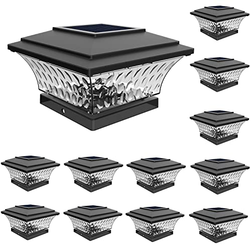 Solar Post Cap Lights Outdoor LED Lighting Deck Fence Cap Light Two Light Modes Warm White (Black / 12pk)
