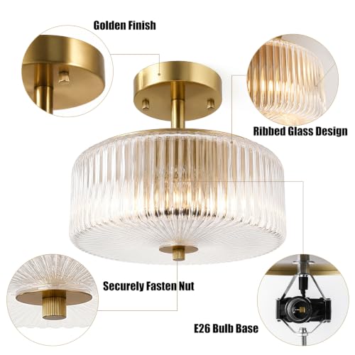 3 Light Semi Flush Mount Ceiling Light (Gold/Clear-Semi Flush)