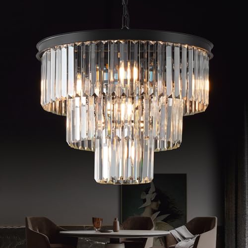 Black Crystal Chandeliers 7 Lights 20" Luxury Round Chandelier (Black / Small-20”)