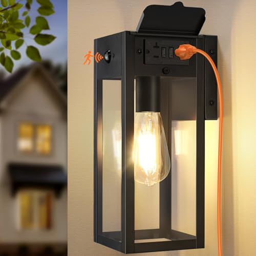 Porch Lights with GFCI Outlet (Black / 14.62" (1-Pack))