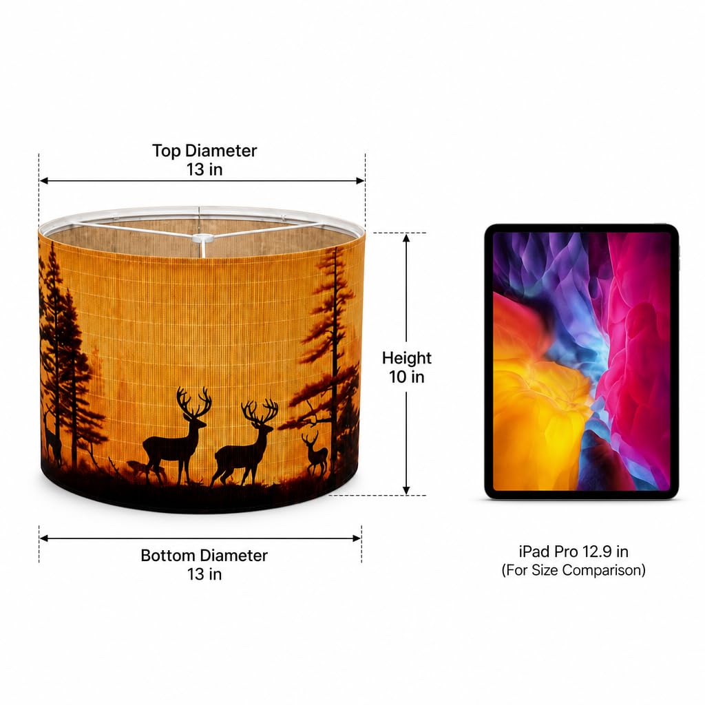 2 Pack Deer Forest Print Drum Lampshade 13x13x10 in (Bamboo print deer)
