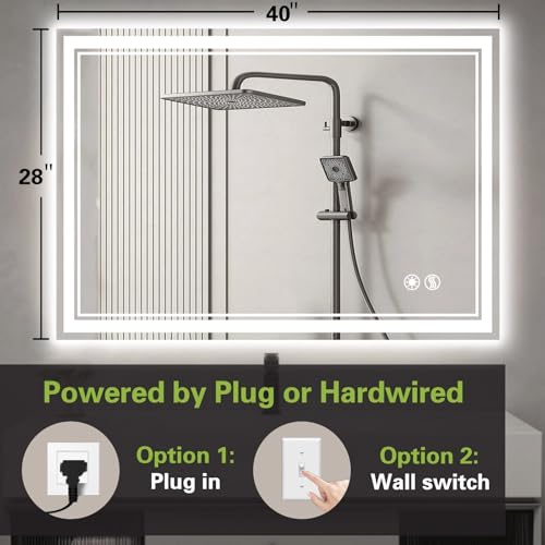 40 x 28'' LED Bathroom Mirror Fogless Bathroom Mirror with Lights Dimmable 3 Colors Bathroom Vanity Mirror Wall Mounted Home Decor Explosion (40"L x 28"W)