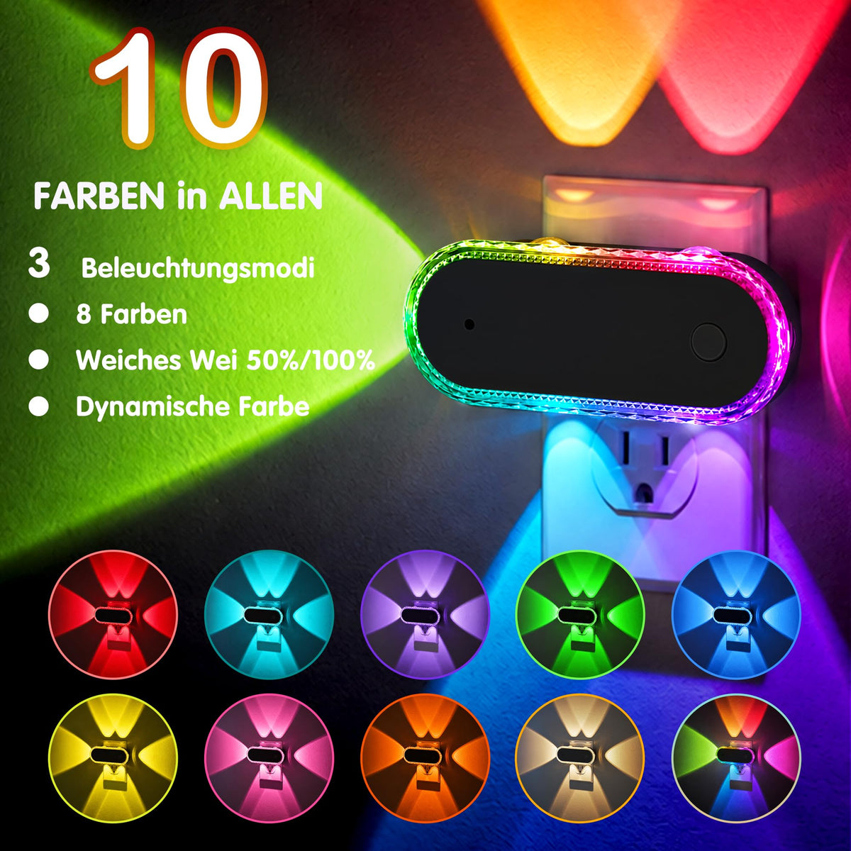 Night Lights Plug into Wall 2 (Black-RGB / 2 Pack)