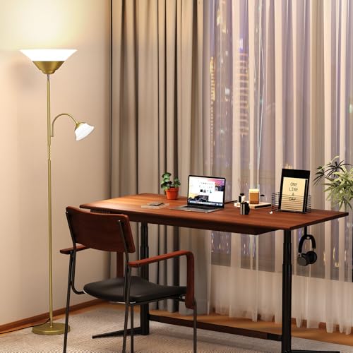 2-in-1 Torchiere Floor Lamp, 34W Super Bright LED Standing Lamp with Remote & Touch Control, 72" Dimmable Adjustable Corner Reading Lamp for Living Room, Bedroom, Office, Gold (Gold)