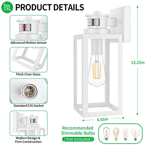 2 Pack Motion Sensor Outdoor Wall Lantern (White / 13.25 inch)