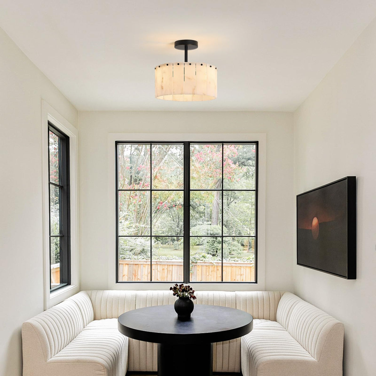 Round Alabaster Ceiling Light (12" Black)