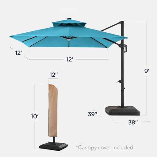 12x12ft LED Cantilever Patio Umbrella w (12x12ft / Sky Blue)