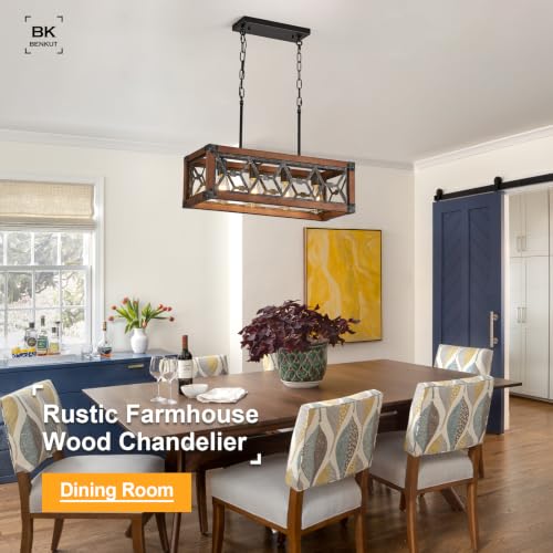 Farmhouse Kitchen Island Lighting Wood Rectangle Chandelier