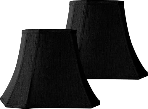 Black Rectangular Lamp Shade for Table Lamps Set of 2 (8 x 14 x 11 inches - 2 Pack / Black Faux Silk)