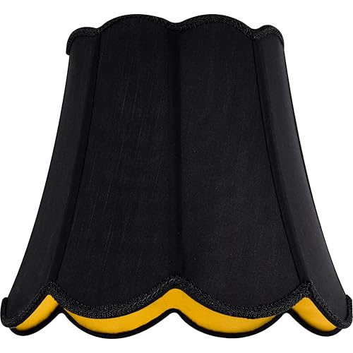Black Wavy Floral Scalloped Lamp Shades Set of 2 Medium (Black & Gold-natural faux silk / 8"×13"×11" (Spider)-2 pcs)