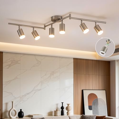 6 Light Nickel Kitchen Track Lighting Fixtures Ceiling Adjustable (Nickel / 6 Light (Ceiling Mount))