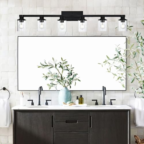 6 Light Track Lighting Kit Directional Bathoom Lights Over Mirror Industrial Black Kitchen Track Lighting Fixtures Ceiling with 6 Rotatable Light Heads (Black / 6-Light)