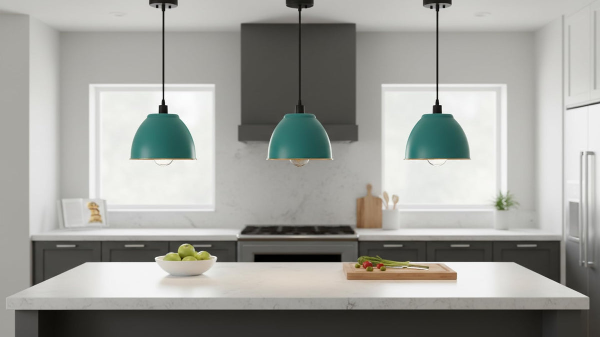 21601-71,Replacement Metal Shade for Pendant Light,Aquamarine,7-7/8"W x 5-3/4"H,Center Hole 1-5/8" (Aquamarine with White inside)