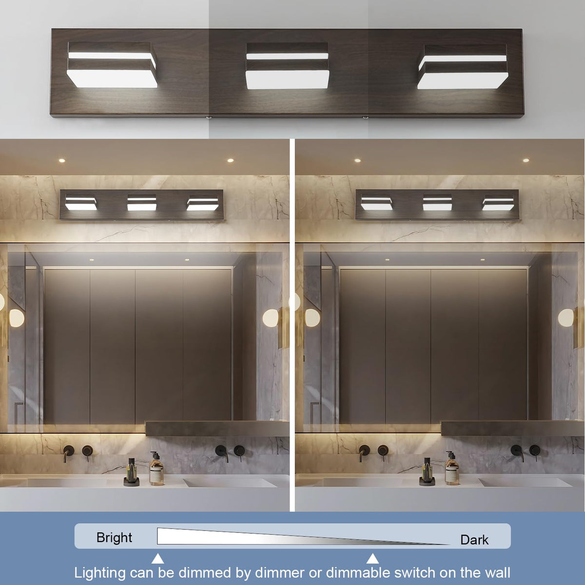 LED Modern Bathroom Vanity Light Fixtures (3-Light, 24-Inch / Brown, 100%-0% White)