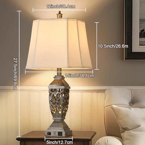 27.5" Touch Control Traditional Table Lamp Set of 2 with USB A+C (Antique Silver-7 / 27.5")
