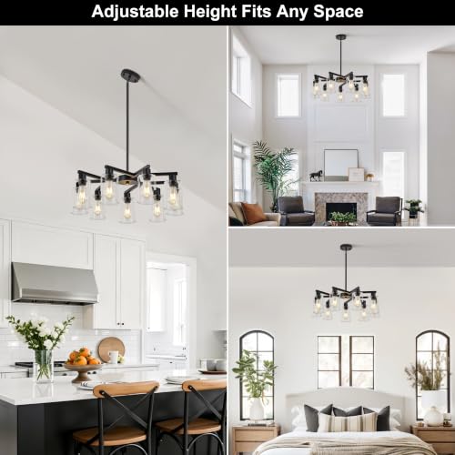 Xeryiwa 9 Light Farmhouse Black Chandelier Clear Glass (Black / 9-Lights/D29.5 '')