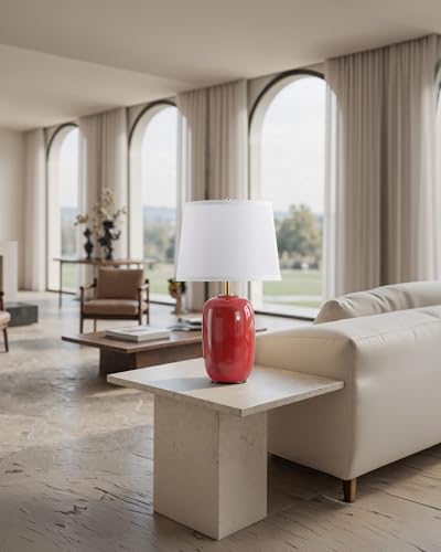 22 Inch Red Ceramic Table Lamps Set of 2 (H22" Red Ceramic + White Shade (2 Pack) / H22 × ∅12.2 inch)