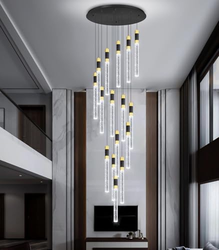 16 Lights 138 Inches Modern Chandelier LED Light Fixtures Adjustable High Ceiling Long Light Chandelier for Hallway Foyer Dimmable Lights with Remote Living Dining Ceiling Pendant Lighting (16 lights Cylindrical)