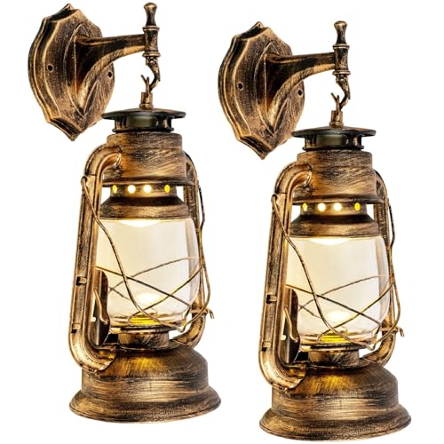 Industrial Rustic Wall Sconce Lantern Light (Brass / 2pcs)