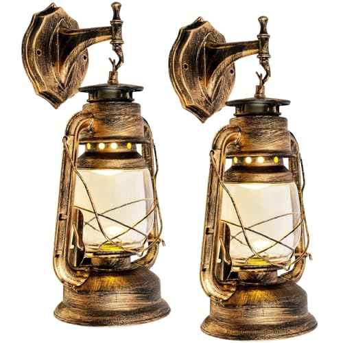Industrial Rustic Wall Sconce Lantern Light (Brass / 2pcs)