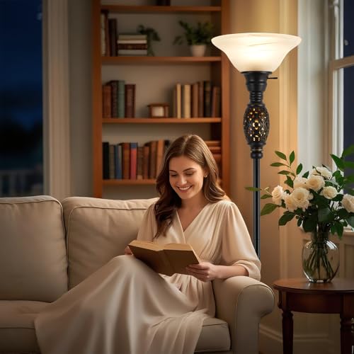 70" Floor Lamp for Living Room with Nightlight (Black)