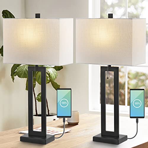 Sabrina 28.5" Metal USB Industrial Lamp (Black)