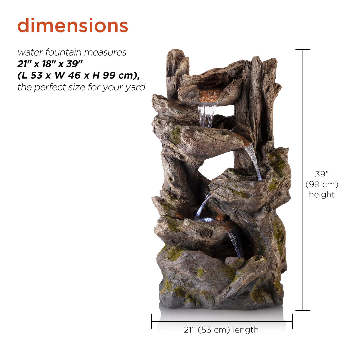 WIN794 Outdoor 5 Tier Rainforest Waterfall Fountain with LED Lights (39" H - 4-Tier Fountain w/ LED's)