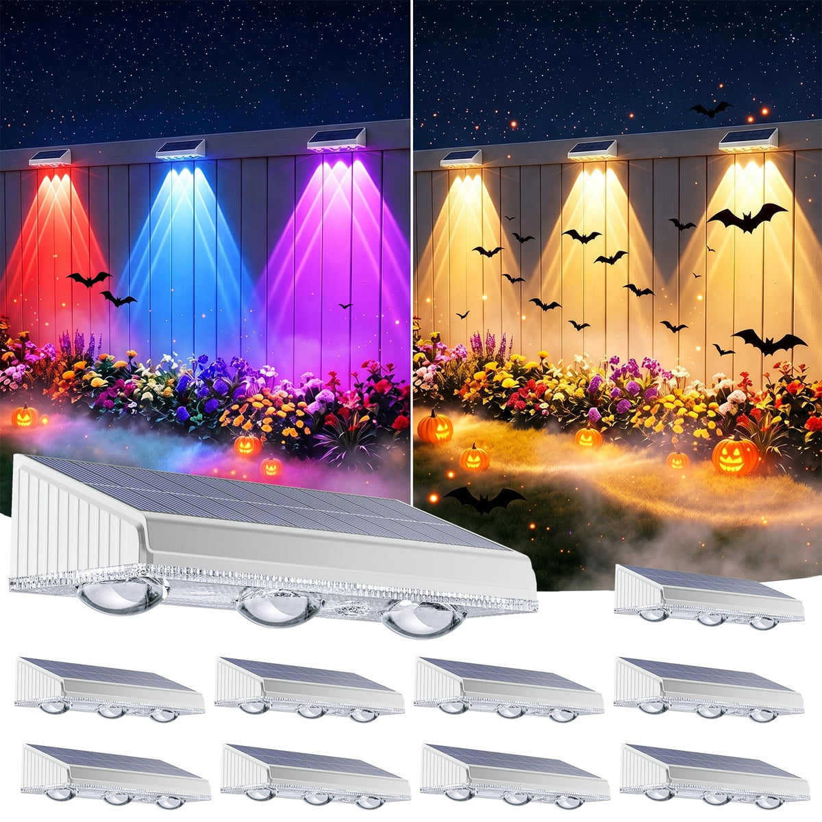 Solar Fence Lights Outdoor 10 Pack (White Shell)
