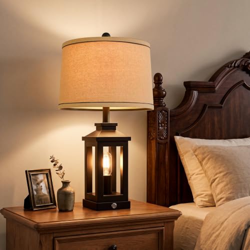 23.75" Retro Farmhouse Black Table Lamp for Living Room Bedroom Nightstand (Dark Black)