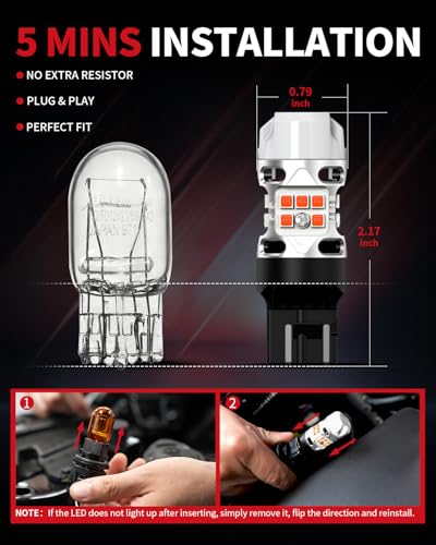 7440 LED Bulb Anti Hyper Flash Canbus 7443 Front or Rear Turn Signal Light 7444na 7441 7444 7440NA W21W WY21W Bulbs No Load Resistor Need (Amber / 7443)