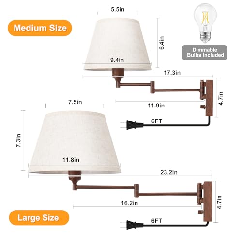 Dimmable Wall Sconce Plug in (Walnut color / Large)
