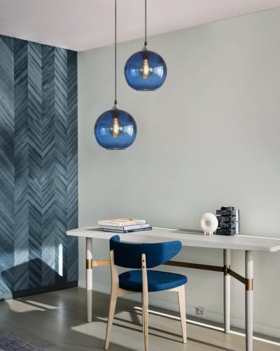 Blue Glass Pendant Lights (Blue 2-Pack / 8.7" Diam)