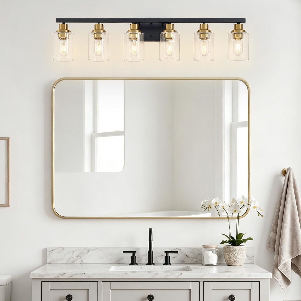 6 Light Vanity Lights Bathroom Light Fixtures (Black & Gold / 6-light)