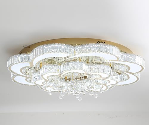 Dia 40'' Modern Crystal Chandelier Flush Mount Crystal Ceiling Light Fixture Dimmable LED Large Ceiling Chandelier for Living Room Dinning Room Bedroom (Gold / Dia 40")