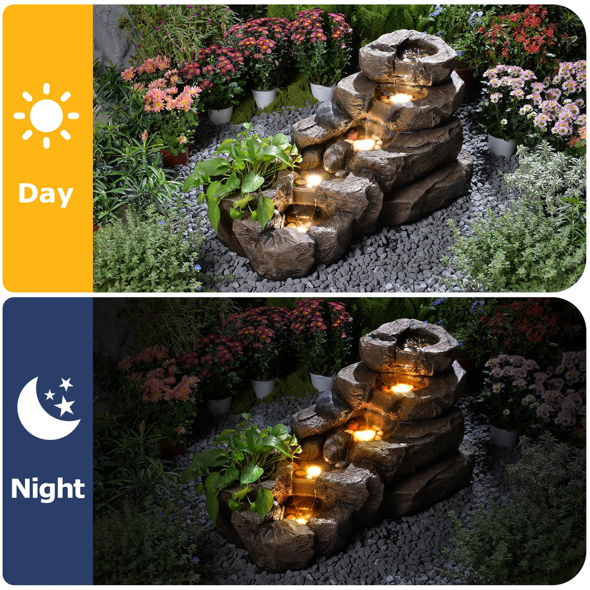 38.2" L Garden Rock Water Fountain Outdoor (38.2’’L / Brown)