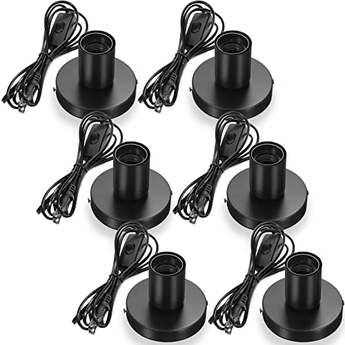 6 Pcs E26 Lamp Socket Base with 6 Ft Cord on Off Switch (Black)