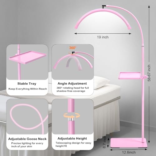 Half Moon Lash Light with Tool Tray for Eyelash Extensions & Estheticians (Pink)