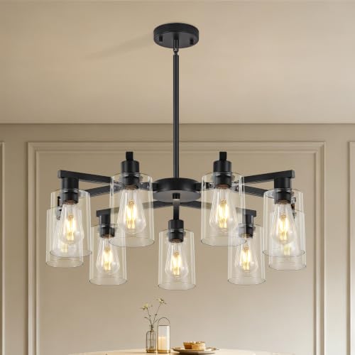 9 Light Black Modern Farmhouse Chandelier (Black / 9-Lights/29.5")