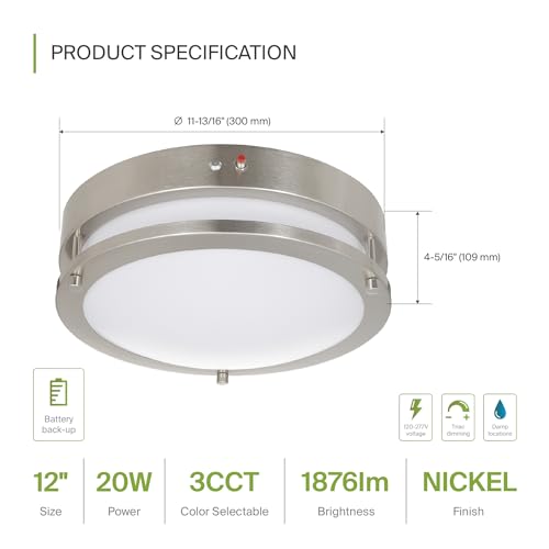 LED 12" Round Flush Mount Lighting (Brushed Nickel)