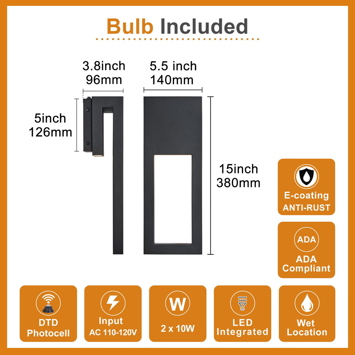 Set of 2 Dusk to Dawn Outdoor Wall Lights (2Pack Textured Black(with Photocell))