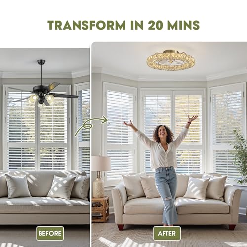 Flush Mount Ceiling Fan with Light (Gold - 22 Inch)