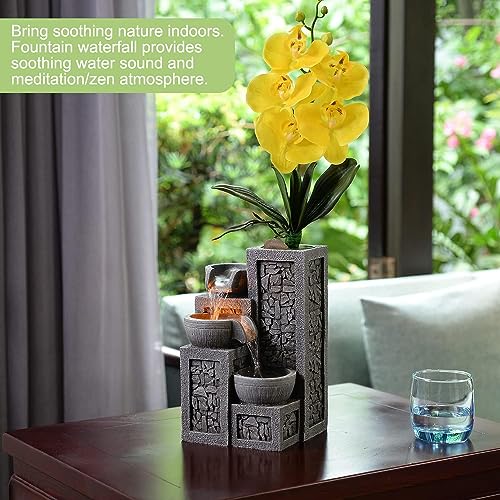 Indoor Tabletop Water Fountain (Gray 3-tier Bonsai / 7"L x 6"W x 10"H)