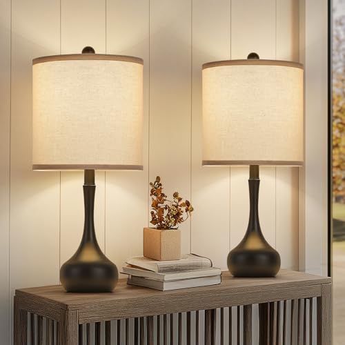 23" Farmhouse Table Lamp Set of 2 for Living Room Bedroom (Black2 / 23")