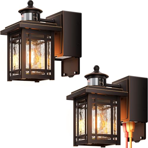 Outdoor Porch Light with Outlet (ORB(Gold Trim) / 2-pack)