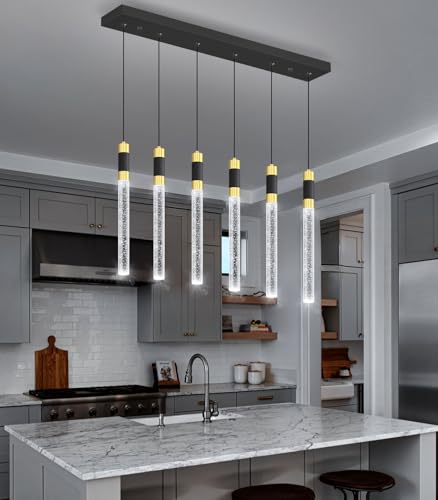 6 Lights Modern Rectangular Chandeliers for Living Room LED Dimmbale Light Fixture Entryway High Ceiling Light Pendants Lighting for Dining Room (6 lights Rectangular)