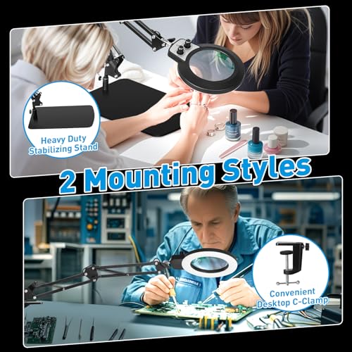 12X Magnifying Glass with Light and Stand (12X 11.8 INCH Base & Clamp)