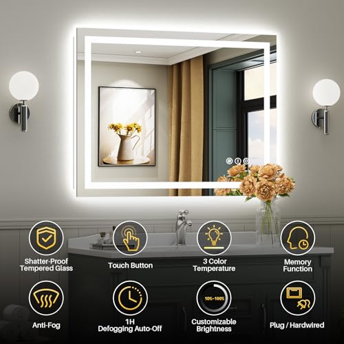 44x36 Inch LED Bathroom Mirror with Lights (Backlit+front Lit / 44"L x 36"W)